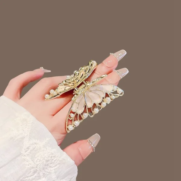 Flutterlace Hollow Pearl Butterfly Hair Claw - Image 5