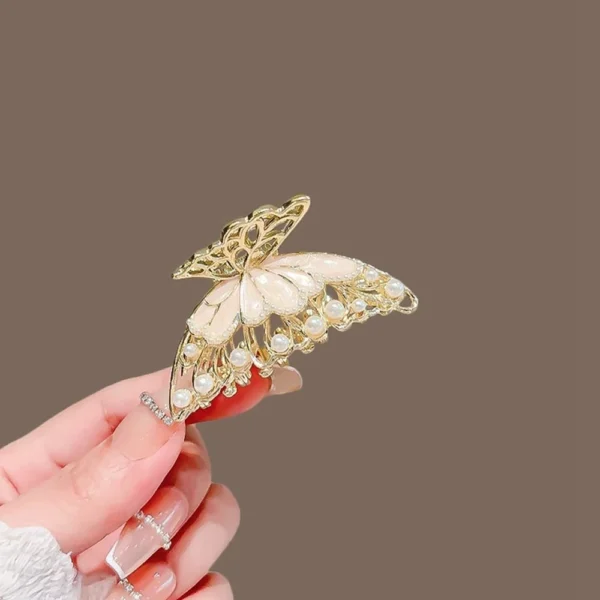 Flutterlace Hollow Pearl Butterfly Hair Claw - Image 3