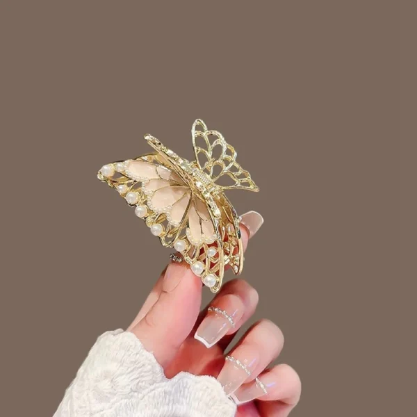 Flutterlace Hollow Pearl Butterfly Hair Claw