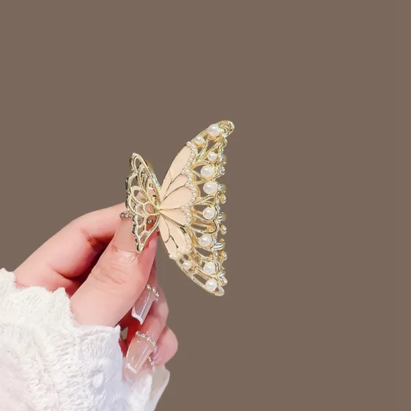 Flutterlace Hollow Pearl Butterfly Hair Claw - Image 4