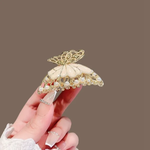 Flutterlace Hollow Pearl Butterfly Hair Claw - Image 2